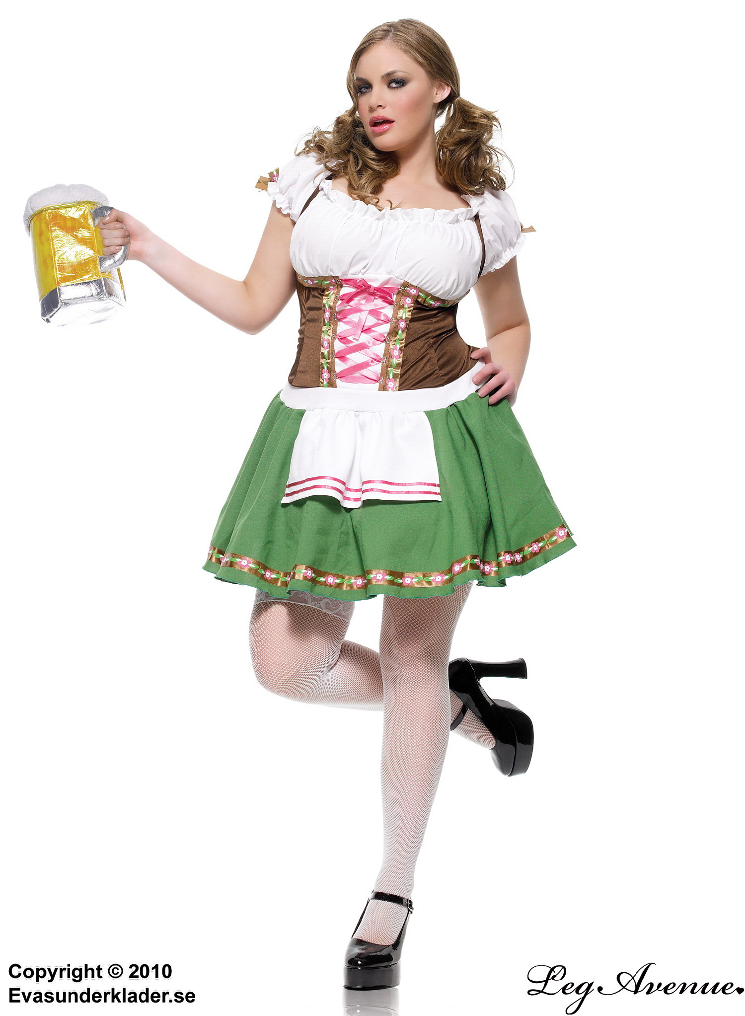 Oktoberfest-vertinne, kostyme-dirndlkjole, snøring, forkle, plus size